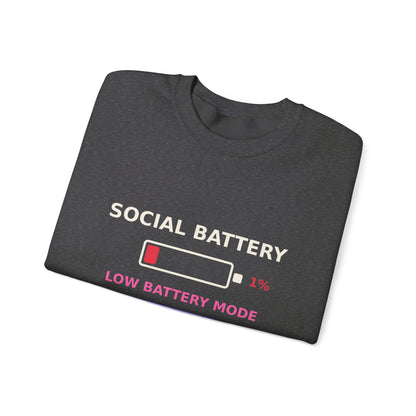 Social Battery 1% — Funny Introvert Low Battery Sweatshirt
