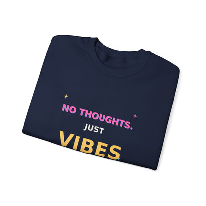 No Thoughts Just Vibes Smiley Sparkles Y2K Style Graphic Sweatshirt