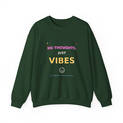 No Thoughts Just Vibes Smiley Sparkles Y2K Style Graphic Sweatshirt