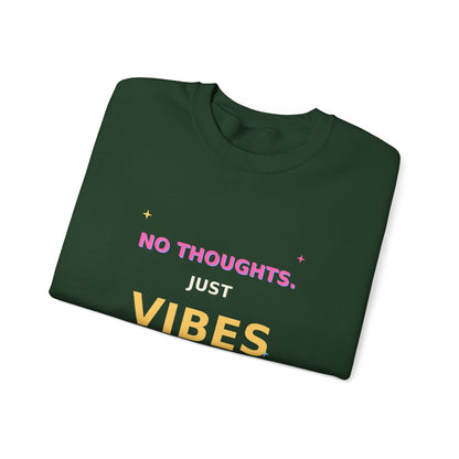 No Thoughts Just Vibes Smiley Sparkles Y2K Style Graphic Sweatshirt