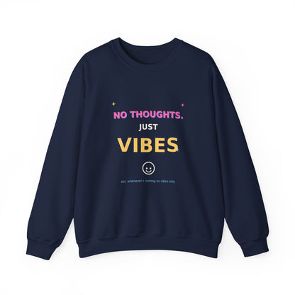 No Thoughts Just Vibes Smiley Sparkles Y2K Style Graphic Sweatshirt