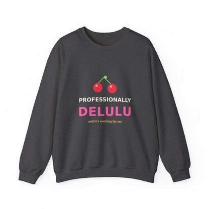 Professionally Delulu — Funny Cherry Y2K Sweatshirt