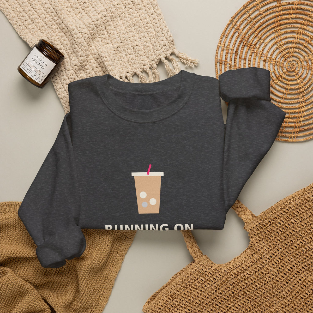 Running on Iced Coffee & Chaos — Funny Coffee Sweatshirt