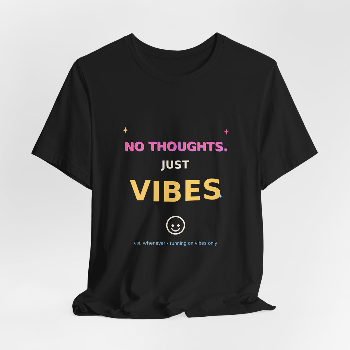 No Thoughts Just Vibes Smiley Sparkles Y2K Style Graphic Tee