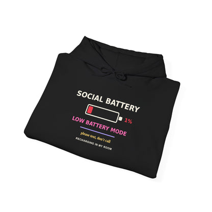 Social Battery 1% — Funny Introvert Low Battery Hoodie