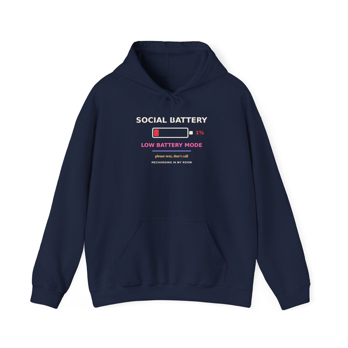 Social Battery 1% — Funny Introvert Low Battery Hoodie