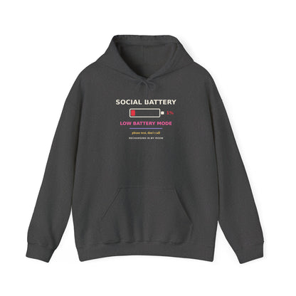 Social Battery 1% — Funny Introvert Low Battery Hoodie