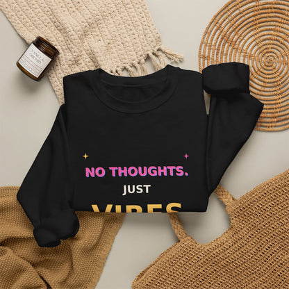 No Thoughts Just Vibes Smiley Sparkles Y2K Style Graphic Sweatshirt