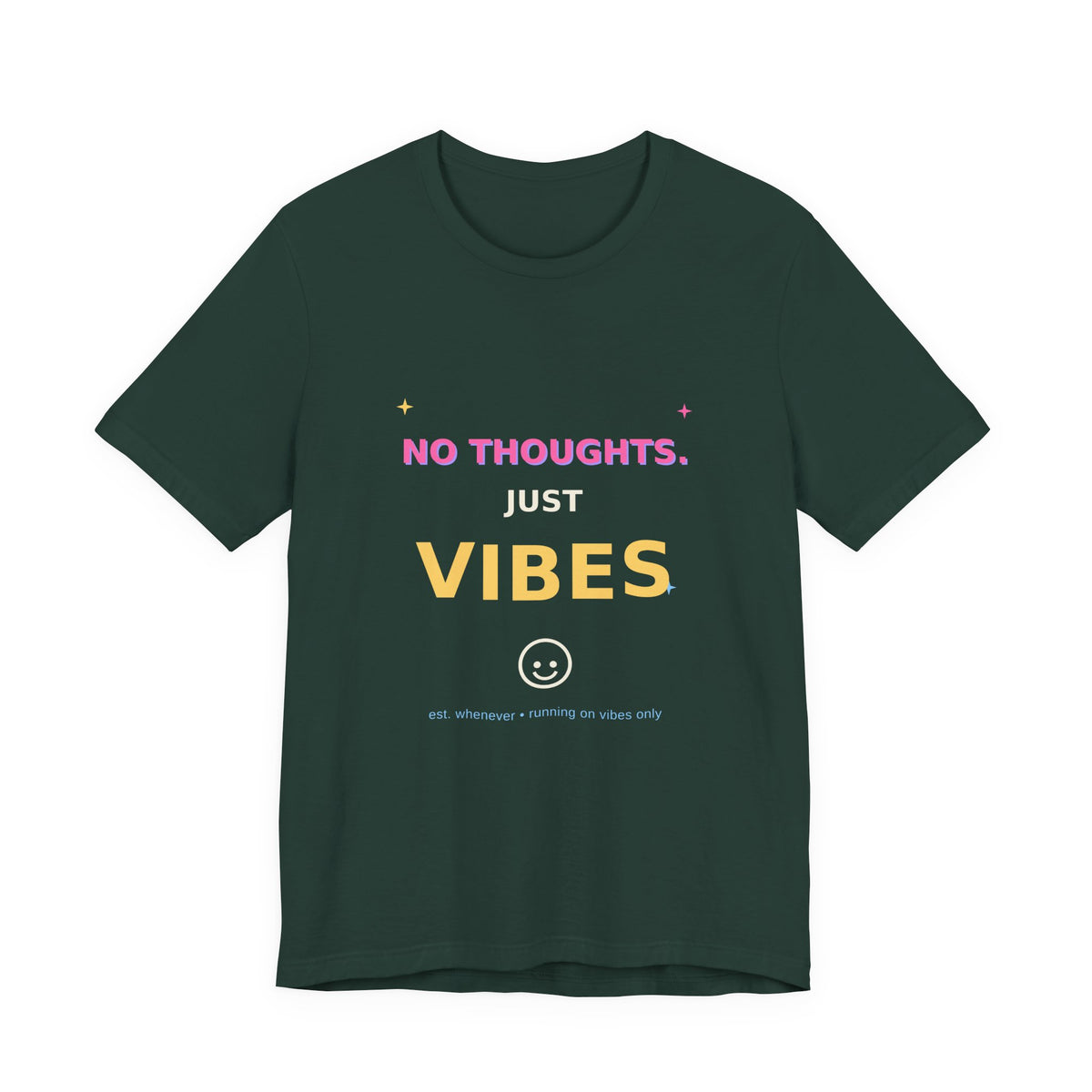 No Thoughts Just Vibes Smiley Sparkles Y2K Style Graphic Tee