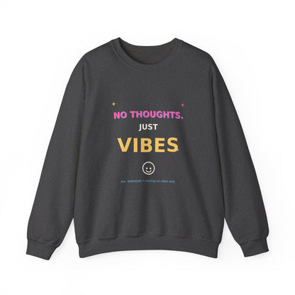 No Thoughts Just Vibes Smiley Sparkles Y2K Style Graphic Sweatshirt