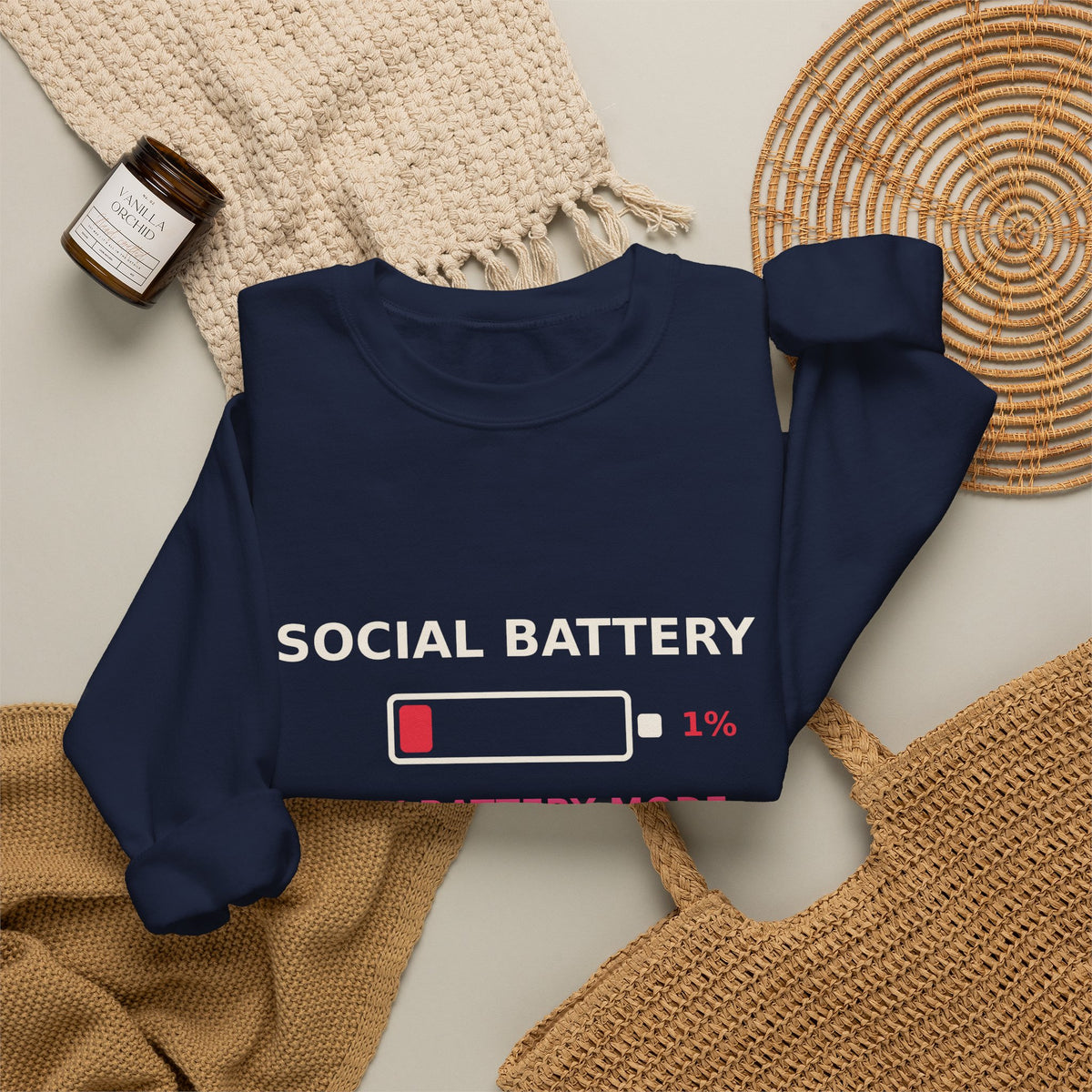 Social Battery 1% — Funny Introvert Low Battery Sweatshirt