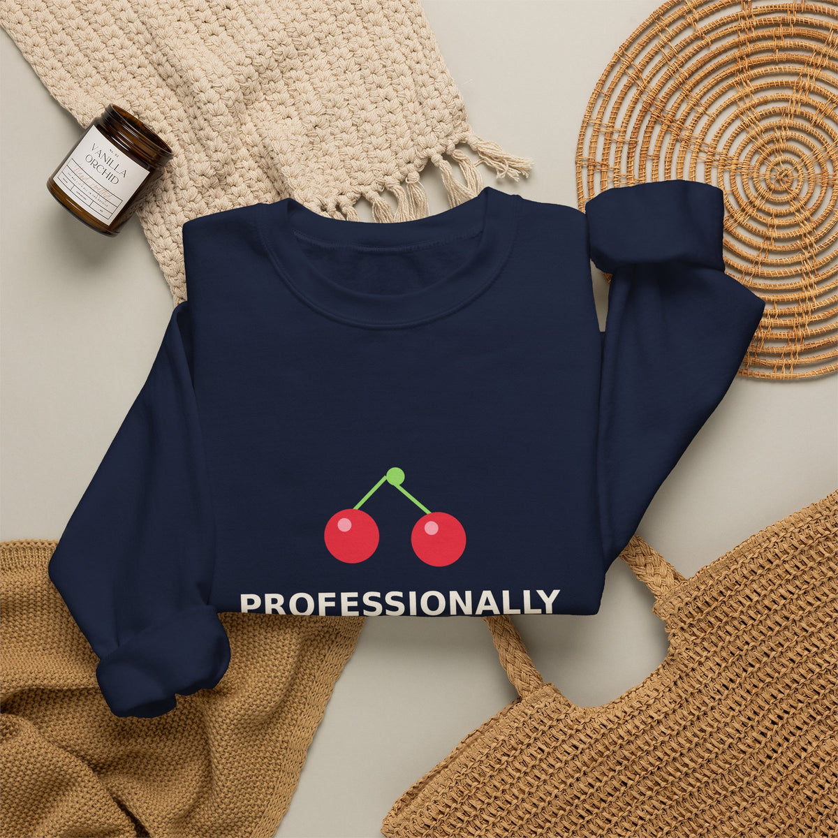 Professionally Delulu — Funny Cherry Y2K Sweatshirt