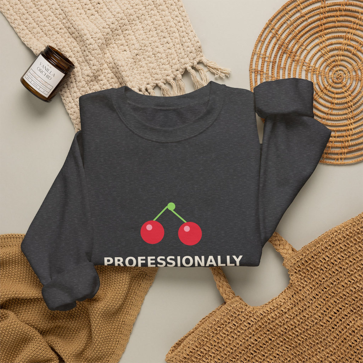Professionally Delulu — Funny Cherry Y2K Sweatshirt