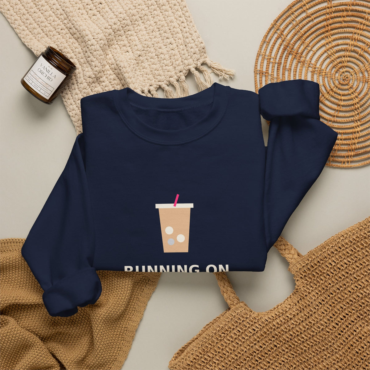 Running on Iced Coffee & Chaos — Funny Coffee Sweatshirt