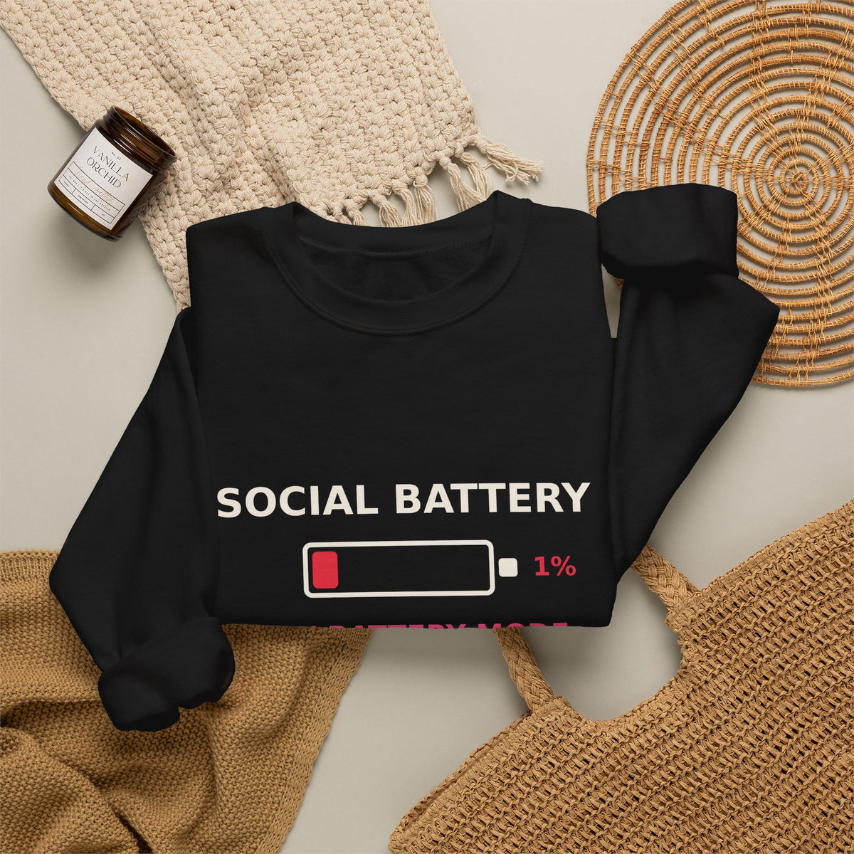 Social Battery 1% — Funny Introvert Low Battery Sweatshirt