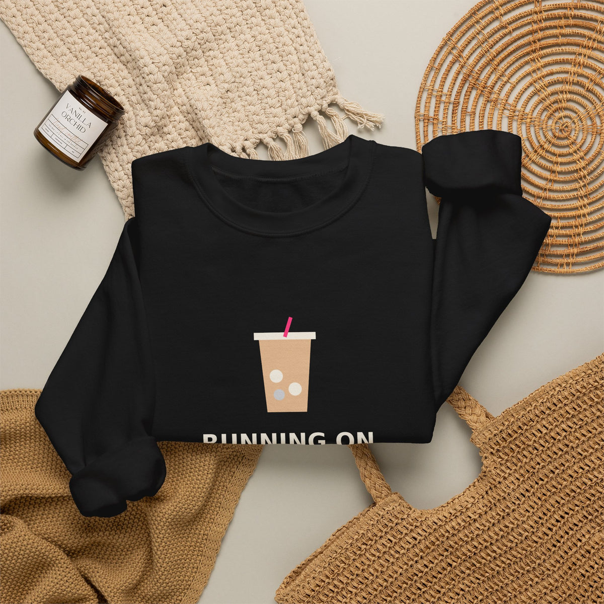 Running on Iced Coffee & Chaos — Funny Coffee Sweatshirt