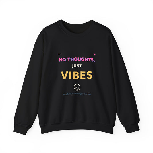 No Thoughts Just Vibes Smiley Sparkles Y2K Style Graphic Sweatshirt