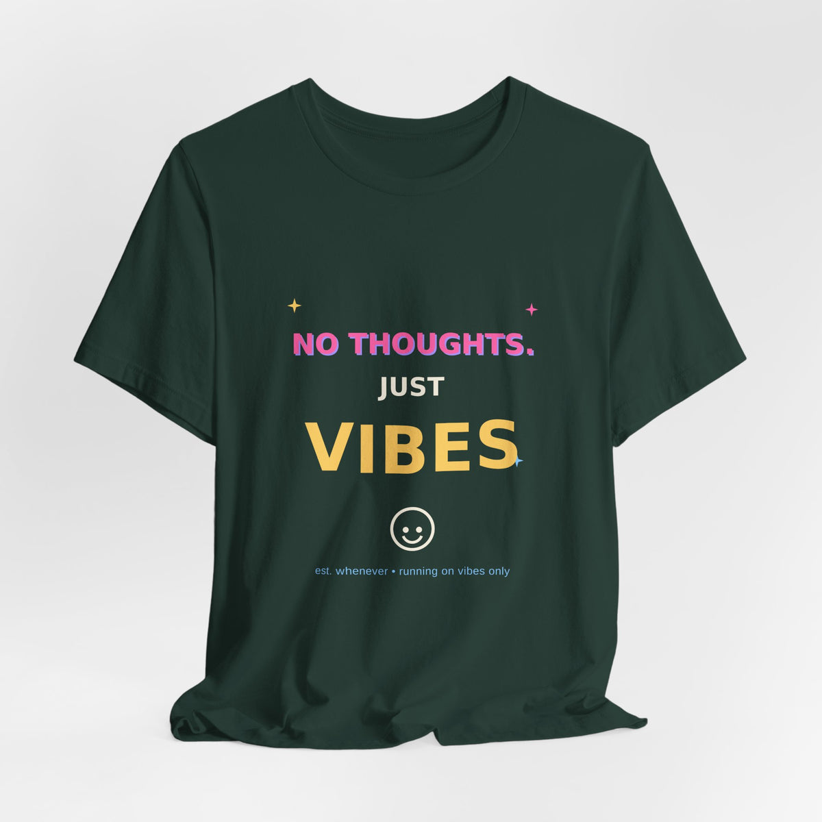 No Thoughts Just Vibes Smiley Sparkles Y2K Style Graphic Tee