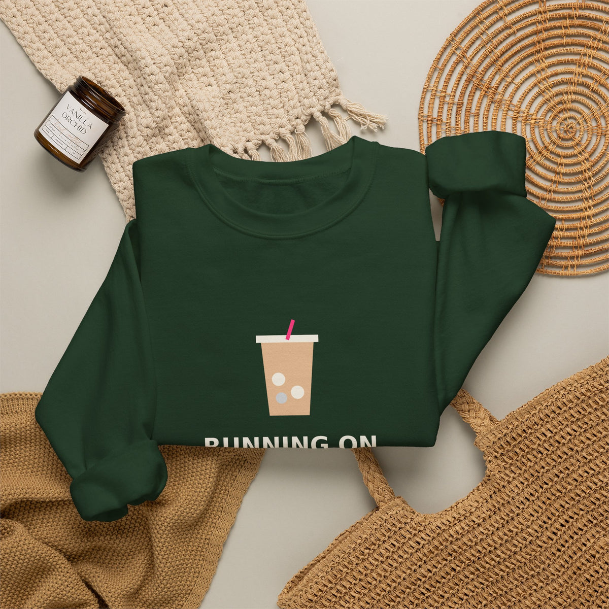 Running on Iced Coffee & Chaos — Funny Coffee Sweatshirt