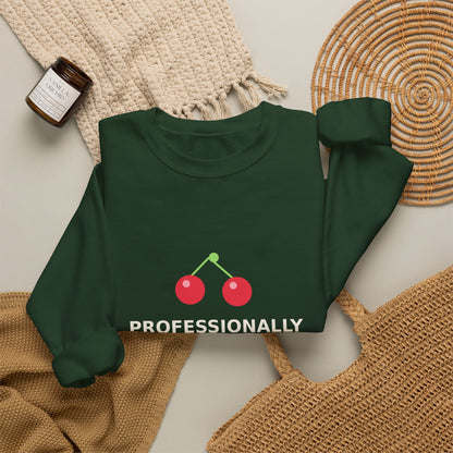 Professionally Delulu — Funny Cherry Y2K Sweatshirt